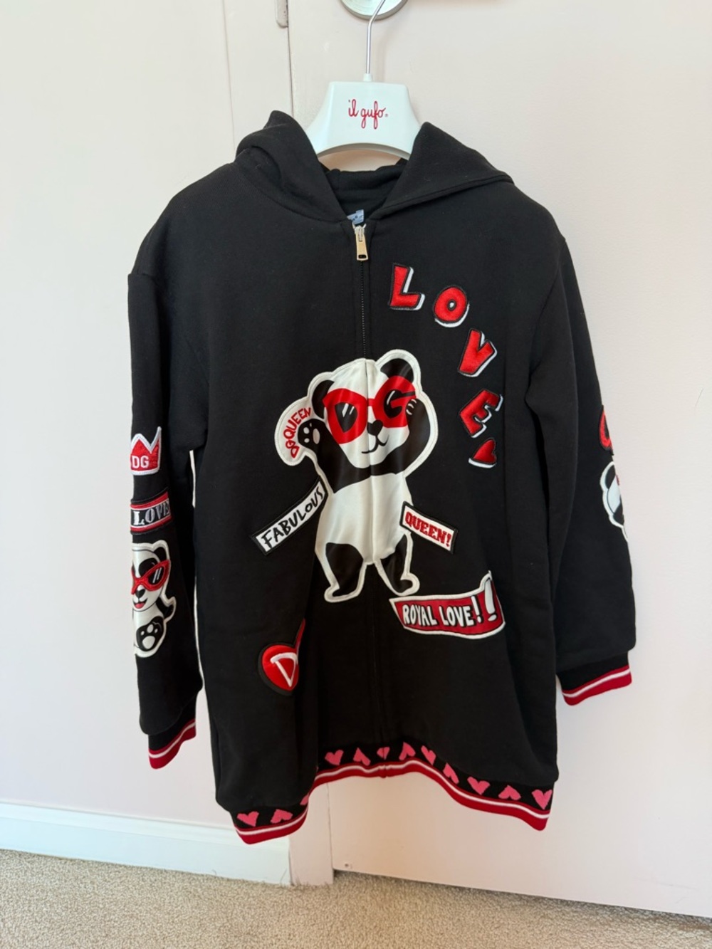 Black Kids' Zip Hoodie with Panda Graphics dolce and gabbana